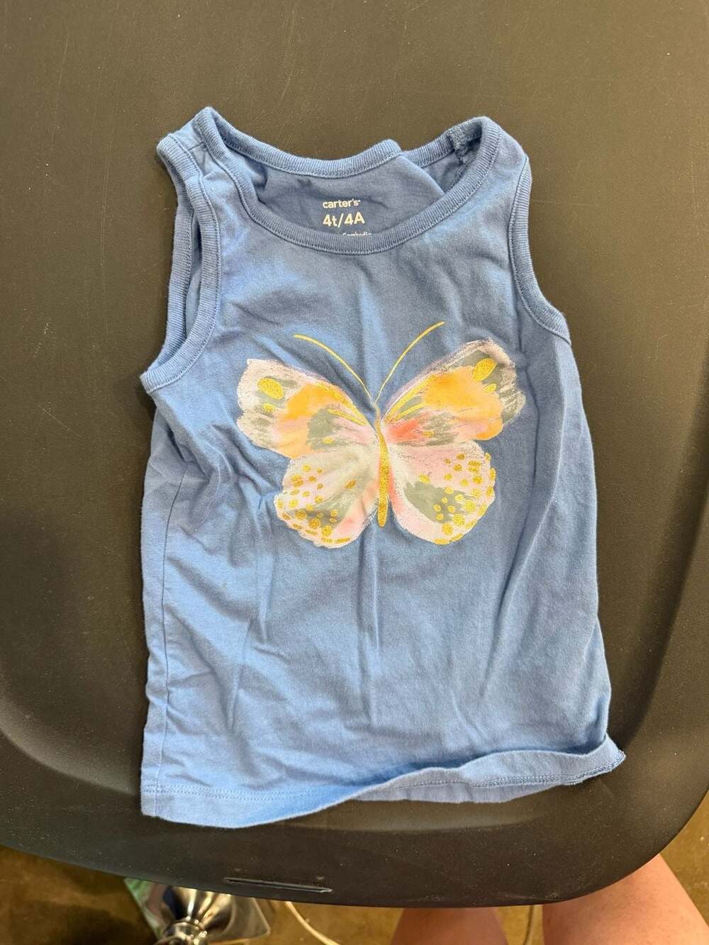 Carters Toddler Girls Blue Glitter Butterfly Graphic Tank Top Size 4T